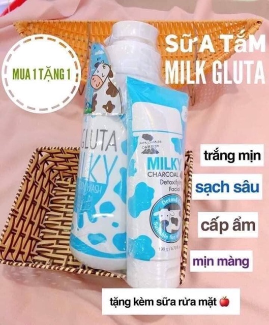 (Mua 1 tặng 1) Sữa tắm bò Milky Gluta 800ml - Tặng kèm sữa rửa mặt milky gluta 190g