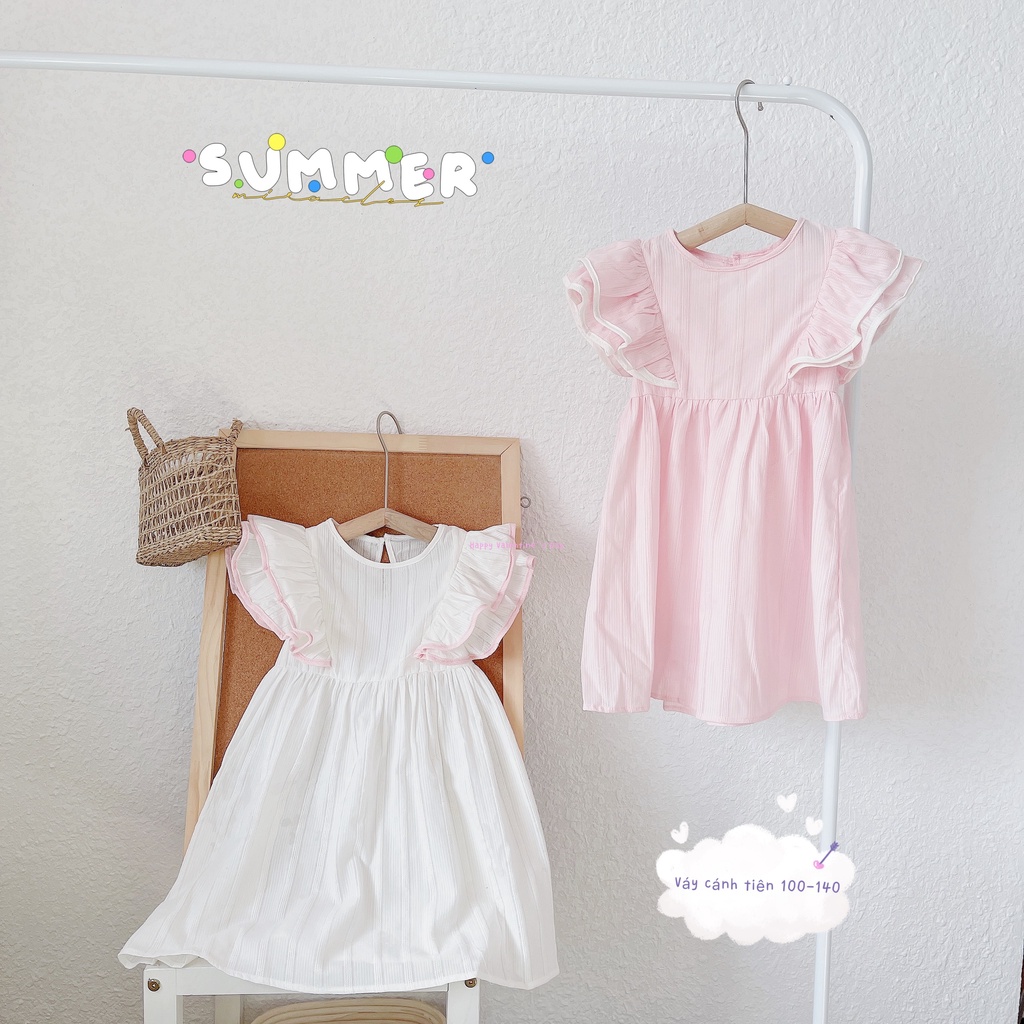 Váy hè cánh tiên màu trơn chất thô hoa size nhỡ100 cho bé gái sz 3-8 tuổi ( mã 094)