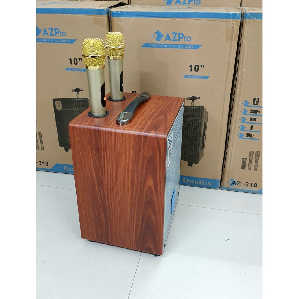 Loa Kéo AZPRO 310 Bass 25 - Loa kẹo kéo Hát Karaoke Cao Cấp Vỏ Gỗ Tặng Kèm 2 Mic Không Dây