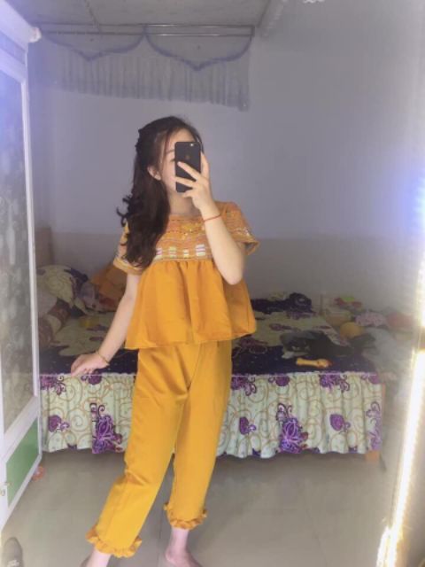 Bộ baby doll thêu