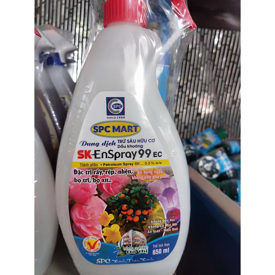 Chai xịt trừ rầy rệp, nhện, bọ trĩ, bọ xít trên hoa hồng, cây cảnh_Dung dịch trừ sâu hữu cơ dầu khoáng SK ENSPRAY 99 EC