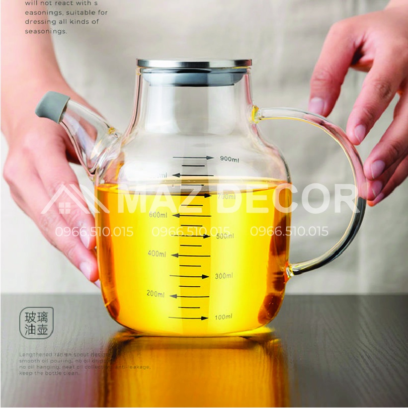 Bình đựng mắm dầu ăn gia vị chia vạch dung tích 350ml có nắp đậy inox đệm silicon