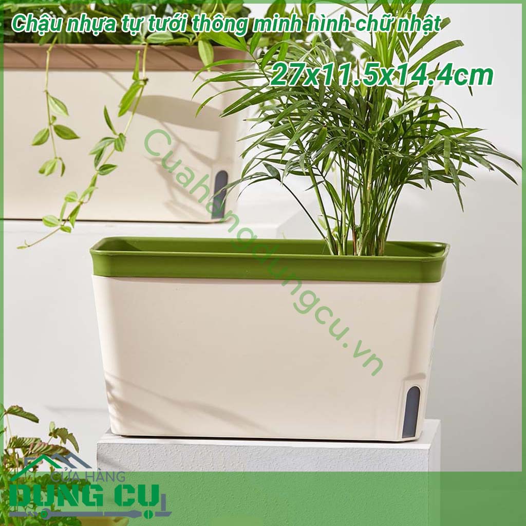 Chậu nhựa tự tưới thông minh hình chữ nhật 27 x 11.5 x 14.4 cm