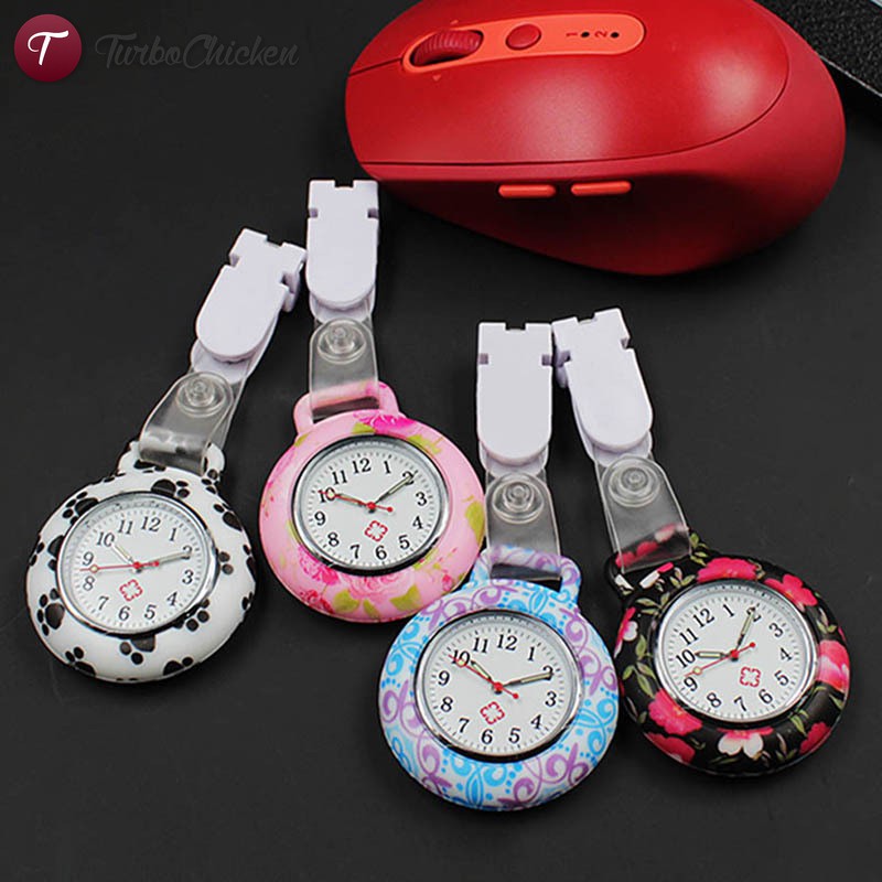 #Đồng hồ đeo tay# Nurses Doctor Quartz Fob Watch Silicone Case Band Pocket Watch