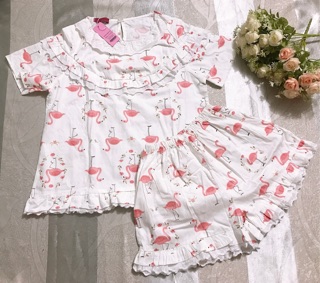 Bộ Thô Lụa Áo Cộc Quần Đùi Phối Ren Tiểu Thư