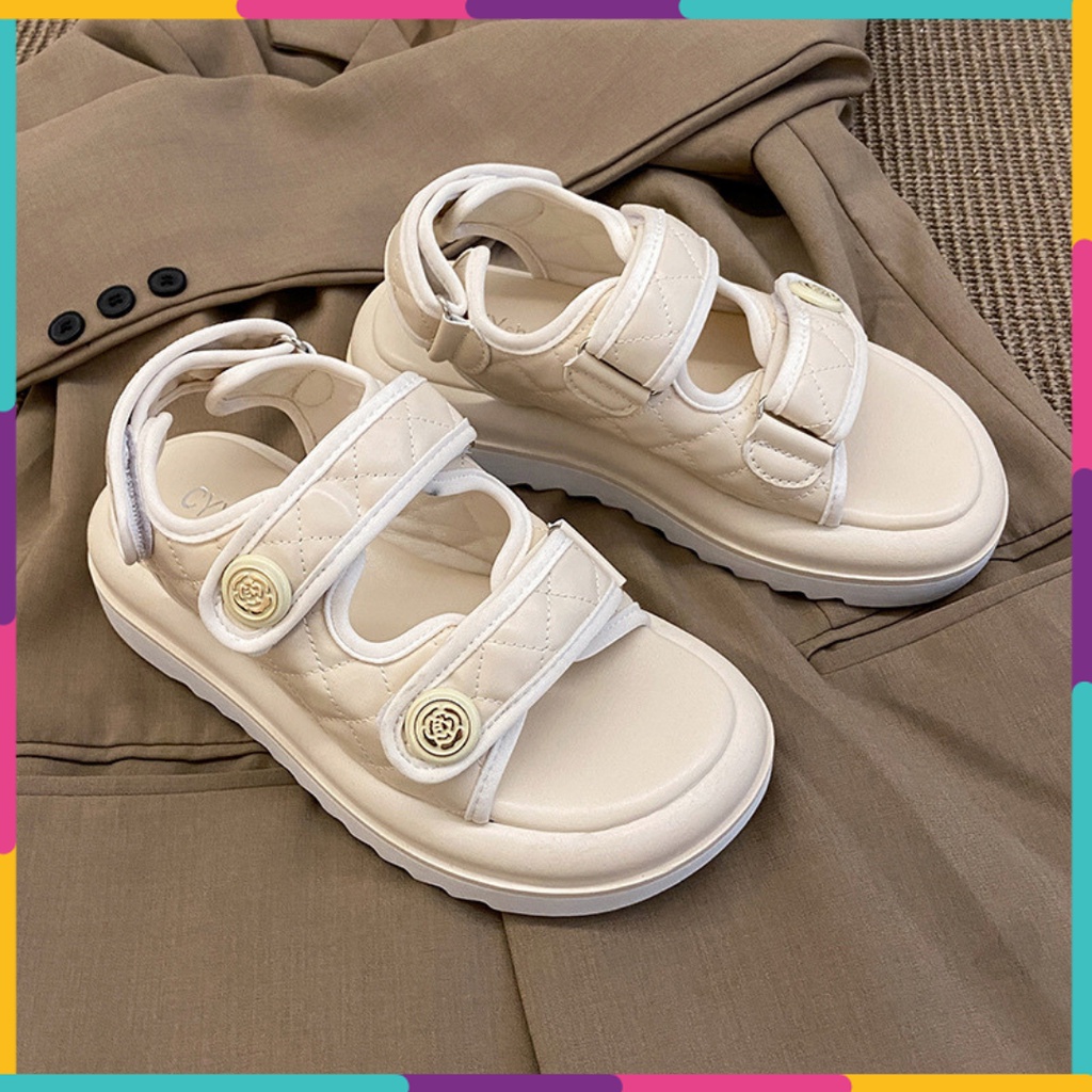 Sandal trần trám 2 quai ngang đế cao 5 phân  quai dán dành cho nữ
