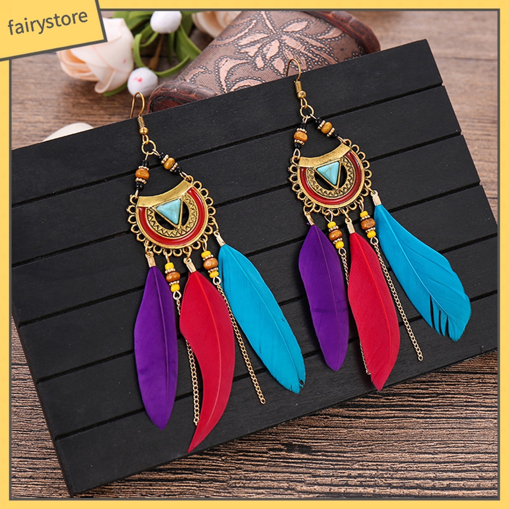 1 Đôi Bông Tai Lông Vũ Phong Cách Bohemia