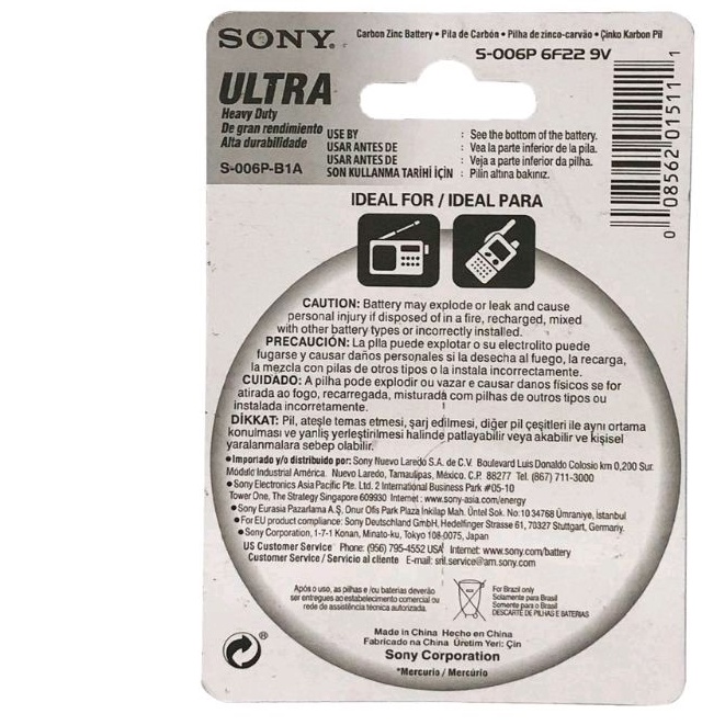 Pin vuông Sony Ultra Heavy Duty 9V dùng cho đồ chơi, Radio