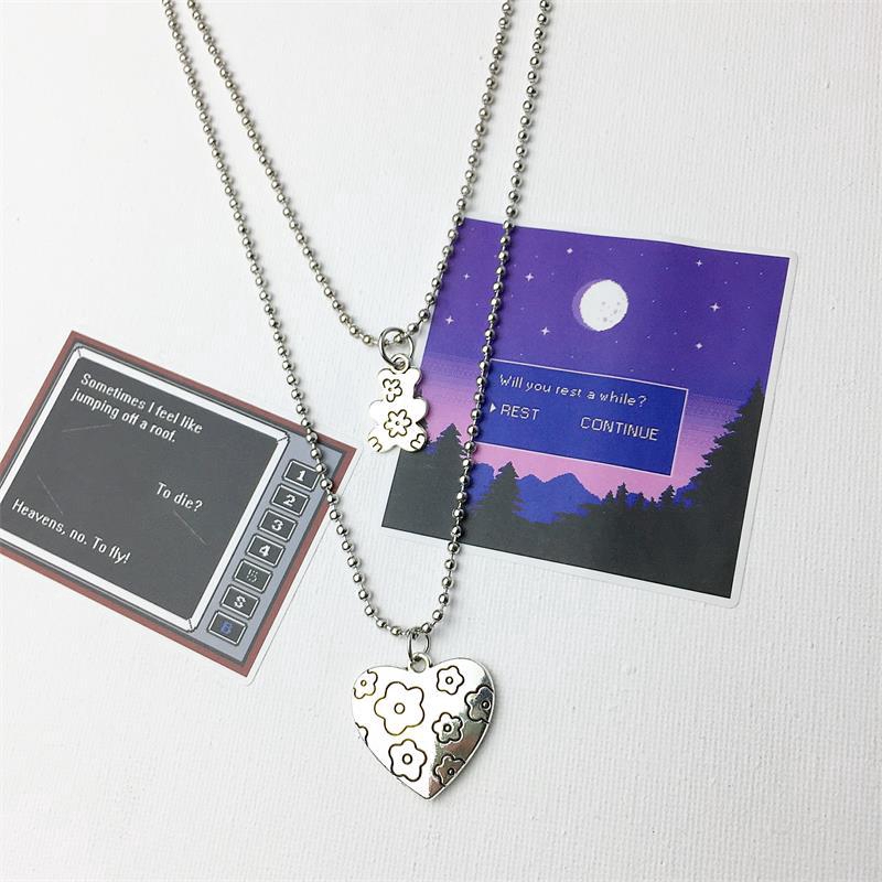 Elegant style cool retro lovers love little flower bear letter Pendant trampy Stainless Steel Necklace Chain