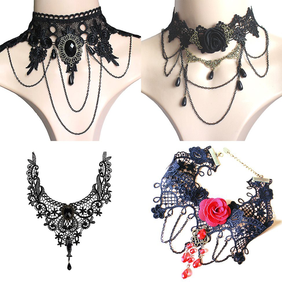 Vòng Cổ Choker Vải Ren Mặt Hình Joker Thanh Lịch