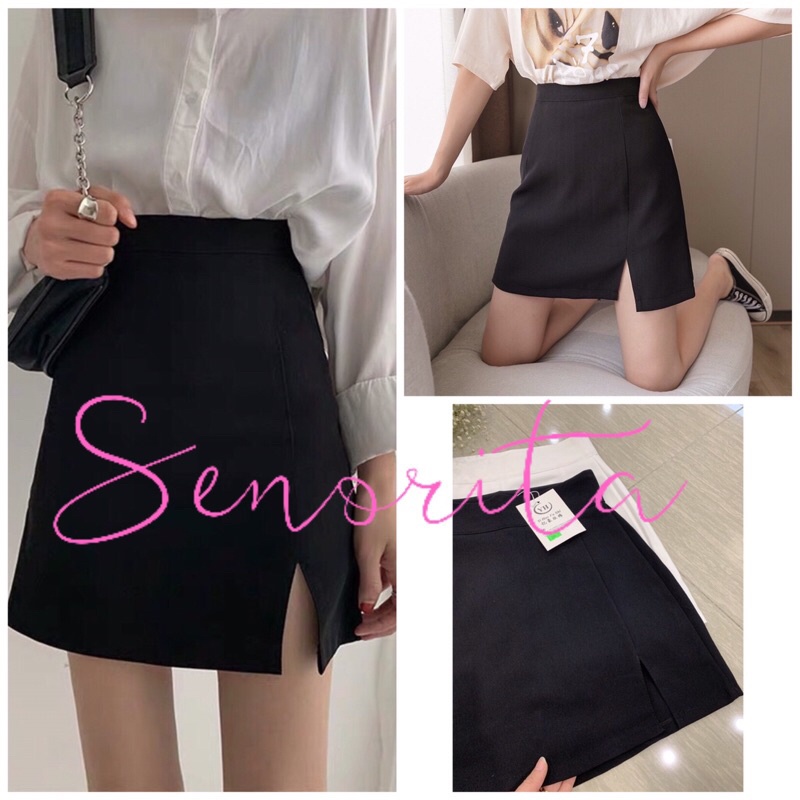 Chân Váy Ngắn Xẻ Chữ A kèm quần trong SENORITA. Chân váy công sở lưng cao xẻ tà màu trơn dễ phối đồ trẻ trung -CV712