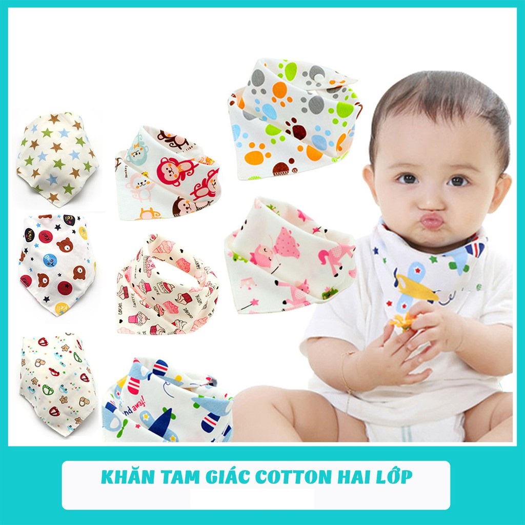 [Bán Lẻ Chiếc] Khăn Yếm Tam Giác Cotton Có Cúc Bấm Cho Bé Yêu - Hàng Cao Cấp In Họa Tiết