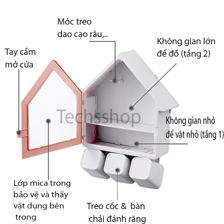 Kệ Nhà Tắm Để Đồ Có Nắp Đậy Hình Mái Nhà F825 Kèm Theo 3 Cốc