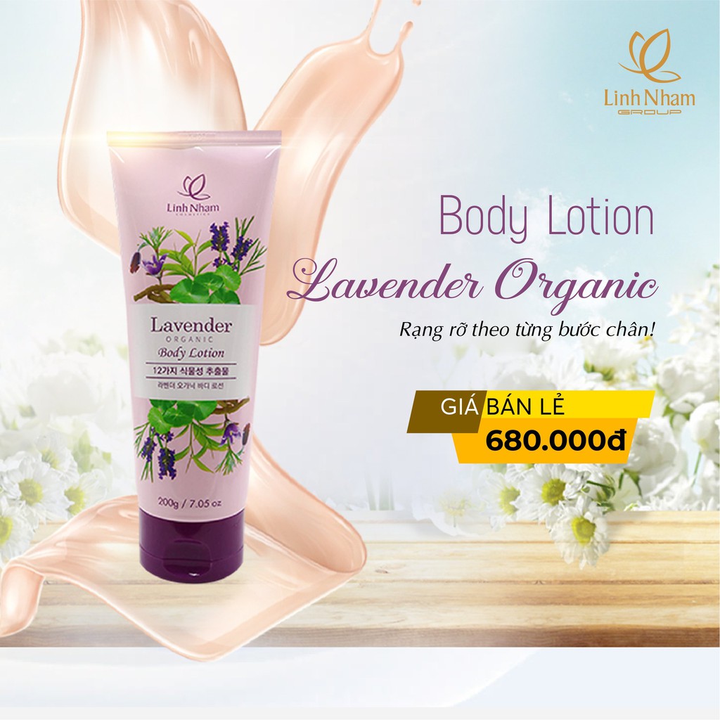 Lavender Organic Body Lotion - Mỹ phẩm Linh Nhâm 200g - Dưỡng trắng toàn thân, Sáng Mịn, Làm Mềm Da