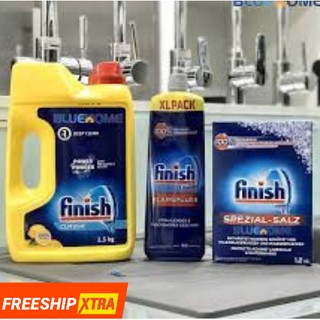 Combo rửa bát Bột Finish 2,2kg hương chanh + muối Finish 1,5kg + Bóng Finish 750ml