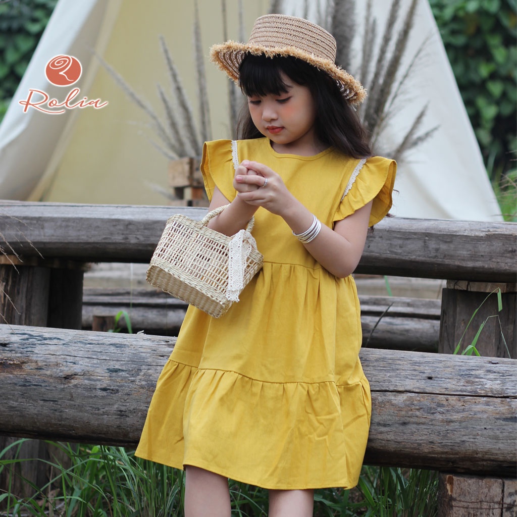 Váy bé gái cánh tiên vàng ROLIA chất vải Linen 100% tự nhiên, mặc thoáng mát V19