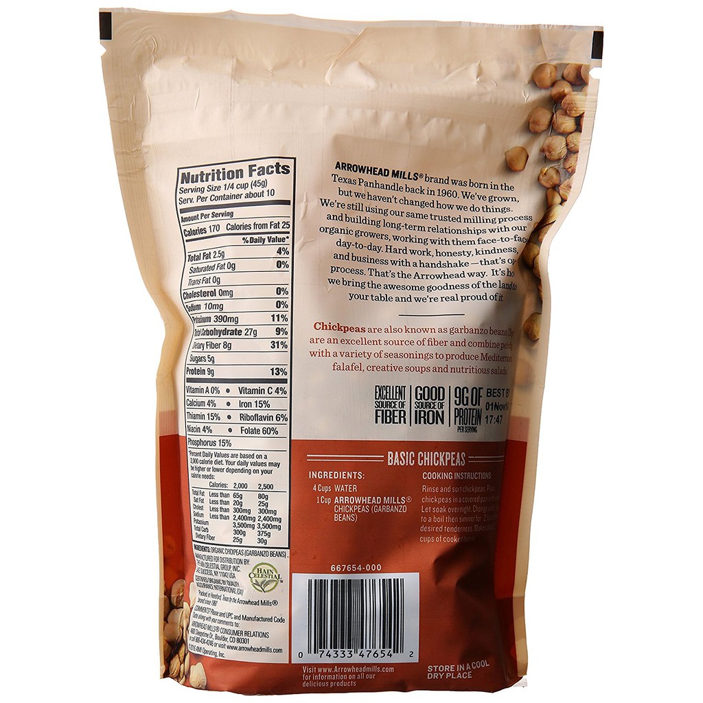 ĐẬU GÀ HỮU CƠ ARROWHEAD MILLS - 453gr