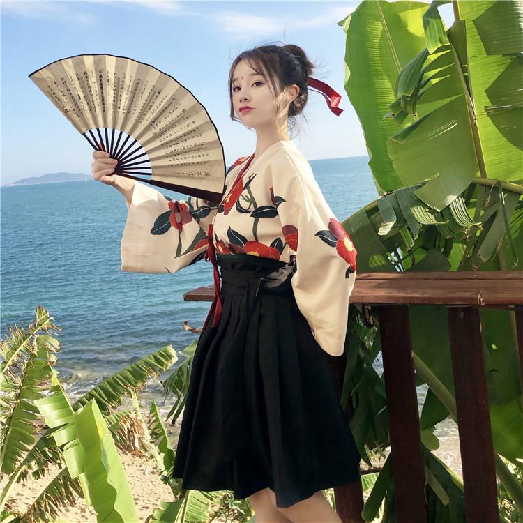 Chinese style Hanfu women's new suit improved printed tops women's high waist skirt two-piece suit