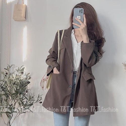 Áo blazer nữ form rộng hai lớp hai cúc có túi ngực/ Áo Blazer Ulzzang 2 lớp túi nắp mở form rộng | BigBuy360 - bigbuy360.vn