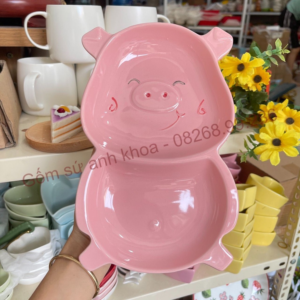 Bát Đĩa sứ Decor Set Chén Dĩa Sứ Dễ Thương Cute Cao Cấp Khay 2 ngăn hình ngộ nghĩnh kèm chấm cực kỳ đáng yêu