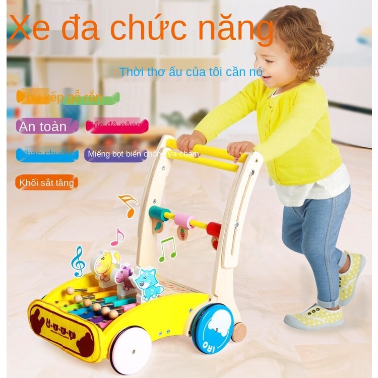 Xe tập đi đa năng bằng gỗ, xe đẩy trẻ em, xe đồ chơi trẻ em bằng gỗ