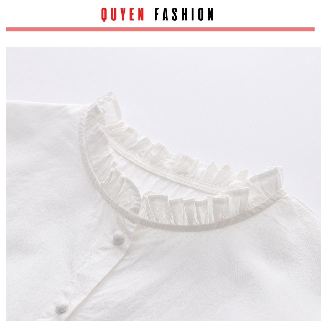 Áo sơ mi cổ bèo công sở Quyên Fashion AA551 màu trắng cổ bèo basic trẻ trung