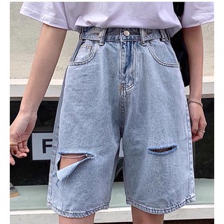 Quần jeans ngố đai nút rách PT