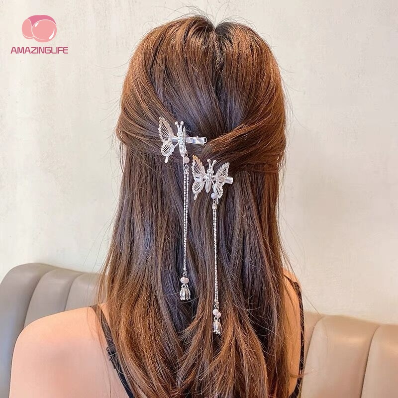 Kẹp Tóc Mỏ Vịt Bằng Hợp Kim Họa Tiết Bướm Vintage Thanh Lịch