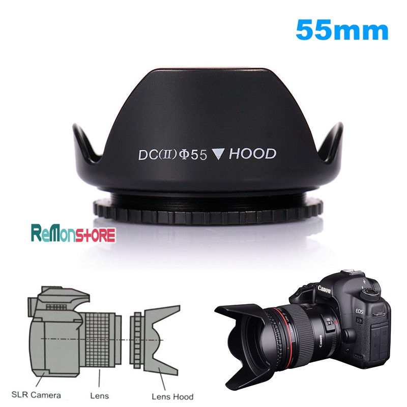 Lens hood loa che nắng hoa sen vặn ren ống kính phi 55mm