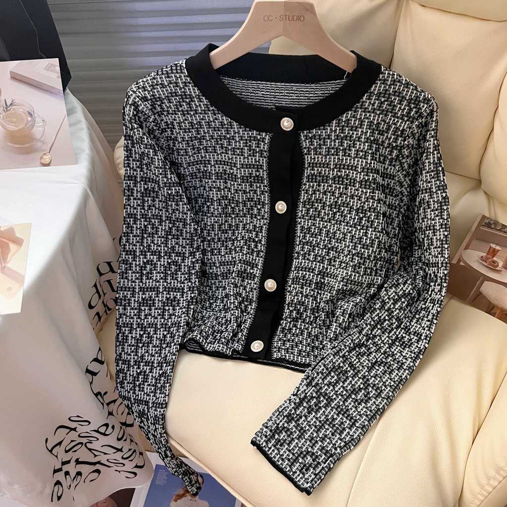 Áo Khoác Cardigan Dệt Kim Mỏng Tay Dài Dáng Ôm Phong Cách Hàn Quốc Thời Trang Cho Nữ