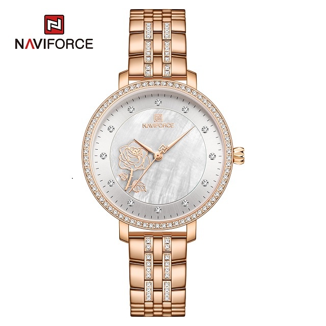 Đồng Hồ NAVIFORCE Mặt Đính Kim Cương 3D Chống Nước Bằng Thép Không Gỉ Cho Nữ