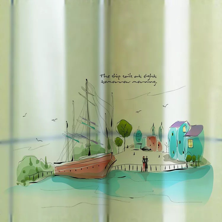 Decal trang trí kính cao cấp mẫu Thuyền lớ và nhà (60cm x 58cm)