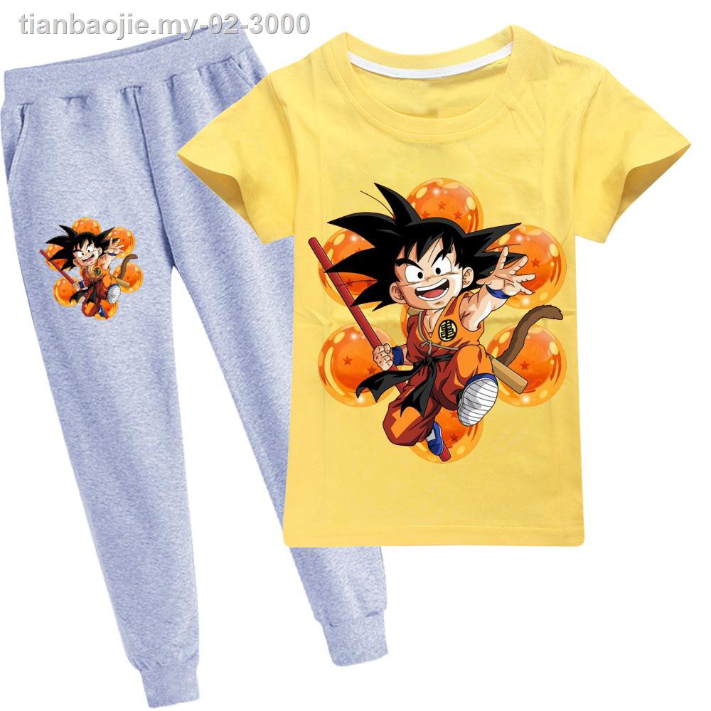 Set Áo Thun Tay Ngắn + Quần Dài Vải Cotton In Hình Dragon Ball Thời Trang Cho Bé