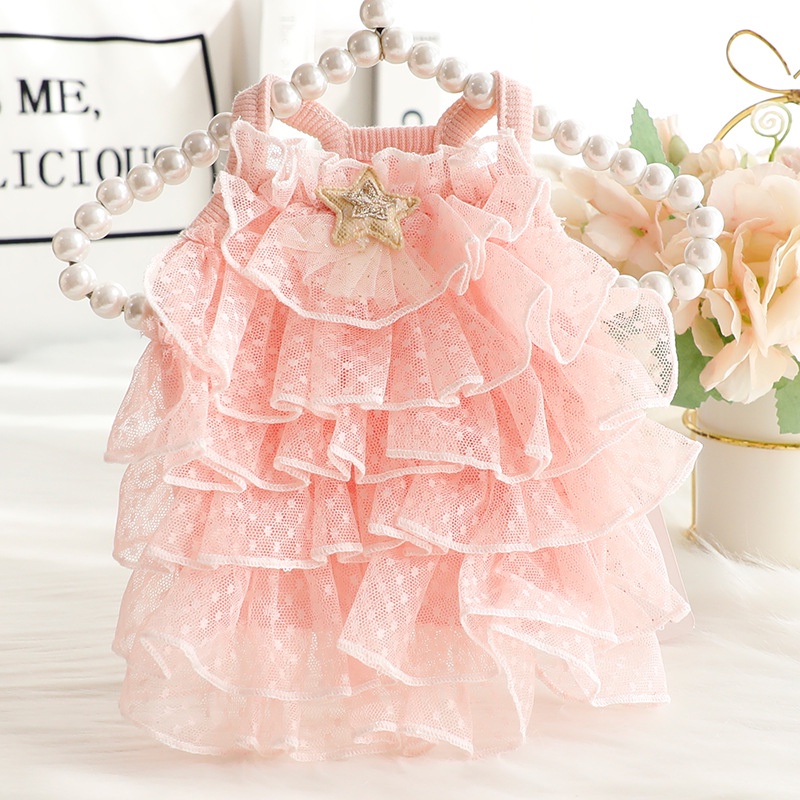 Váy hai dây voan bi tầng đính ngôi sao CAMQUYTSTORE cho chó mèo