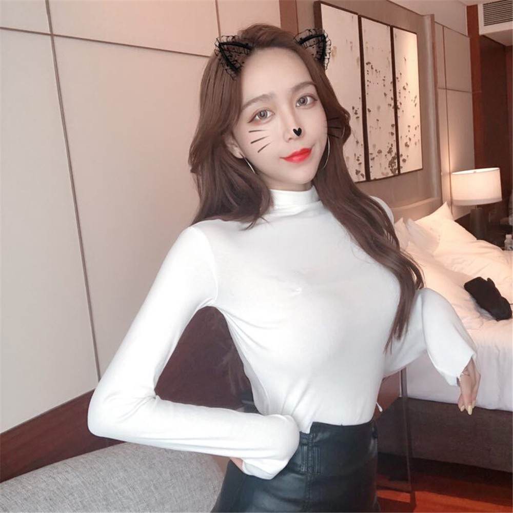 Áo kiểu nữ tay dài cổ lọ phong cách Hàn Quốc | BigBuy360 - bigbuy360.vn