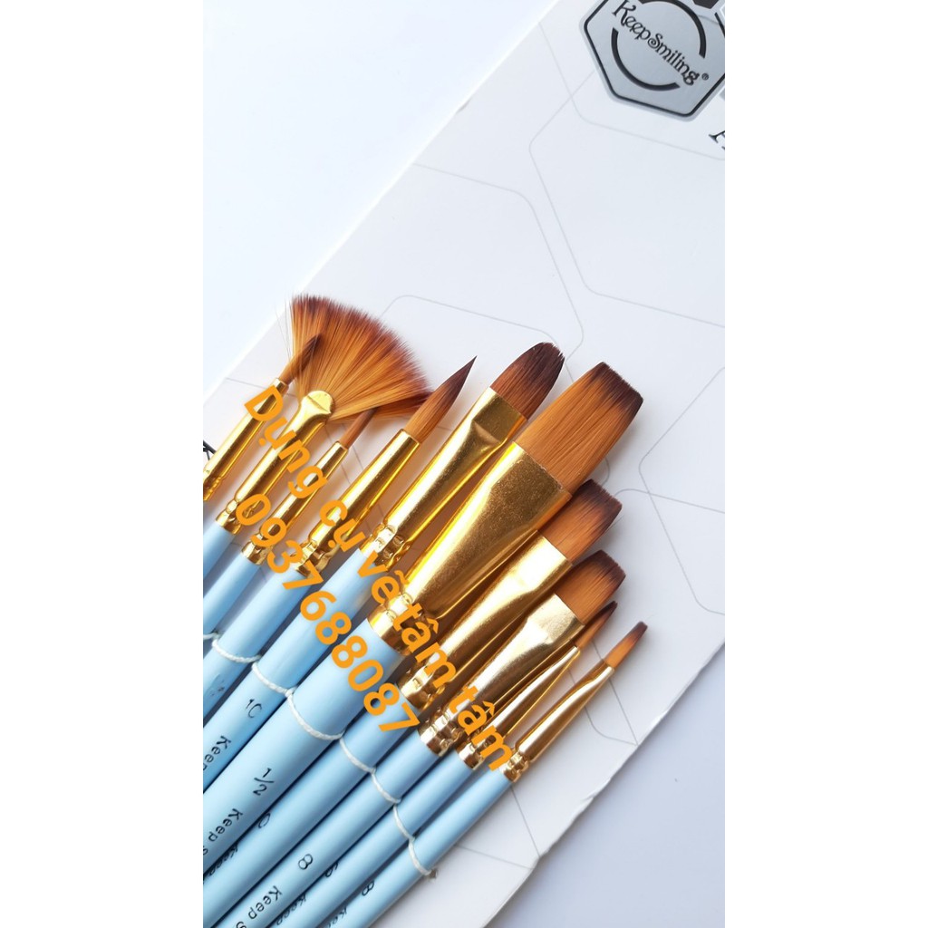 [ TÂM TÂM ]-Bộ cọ nhiều đầu Keep Smiling 6303 (bộ 10 cây xanh biển có cọ quạt)-