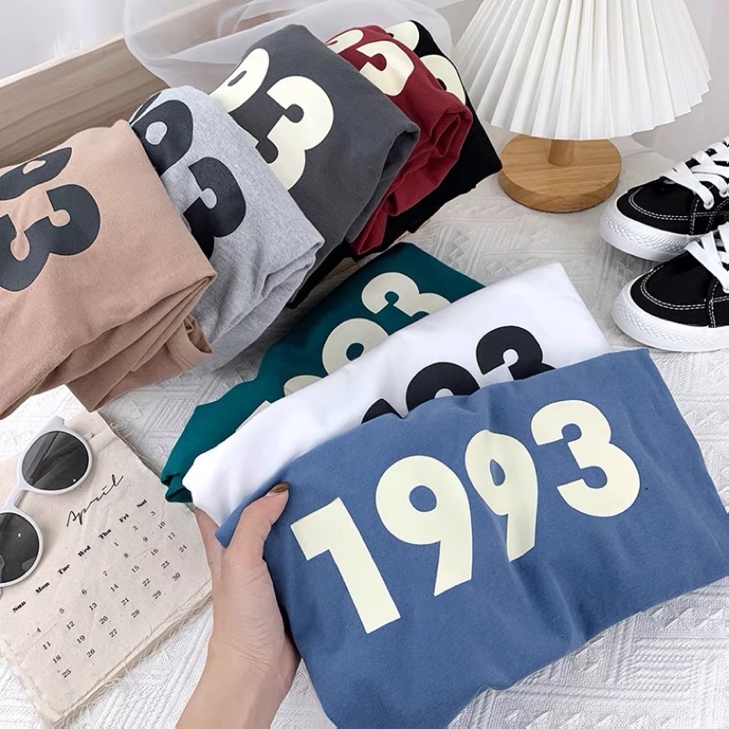 Áo phông 3158, áo thun tay lỡ form rộng chất cotton in số 1993