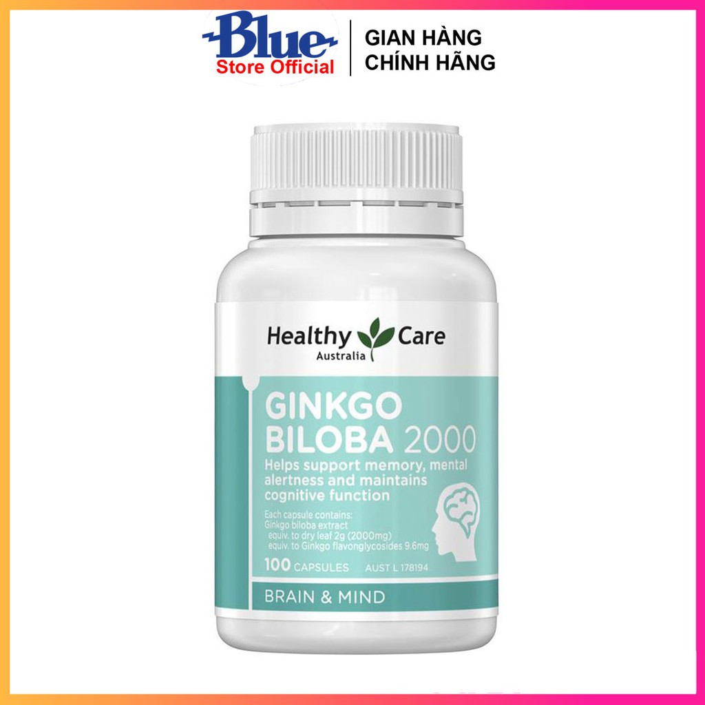 Viên Uống Bổ Não Ginkgo Biloba 2000mg Healthy Care Úc 100 Viên Ginko, Gingko Chính Hãng
