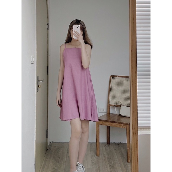 VÁY 2 DÂY LINEN THẮT NƠ SAU LƯNG