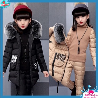 Bộ Quần Áo Phao Trẻ Em Mùa Đông Siêu Ấm Gồm 3 Phụ Kiện