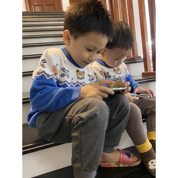 Áo Len Gấu Cho Bé Trai Bé Gái Size 1-6 tuổi, Áo Len Mặc Tết