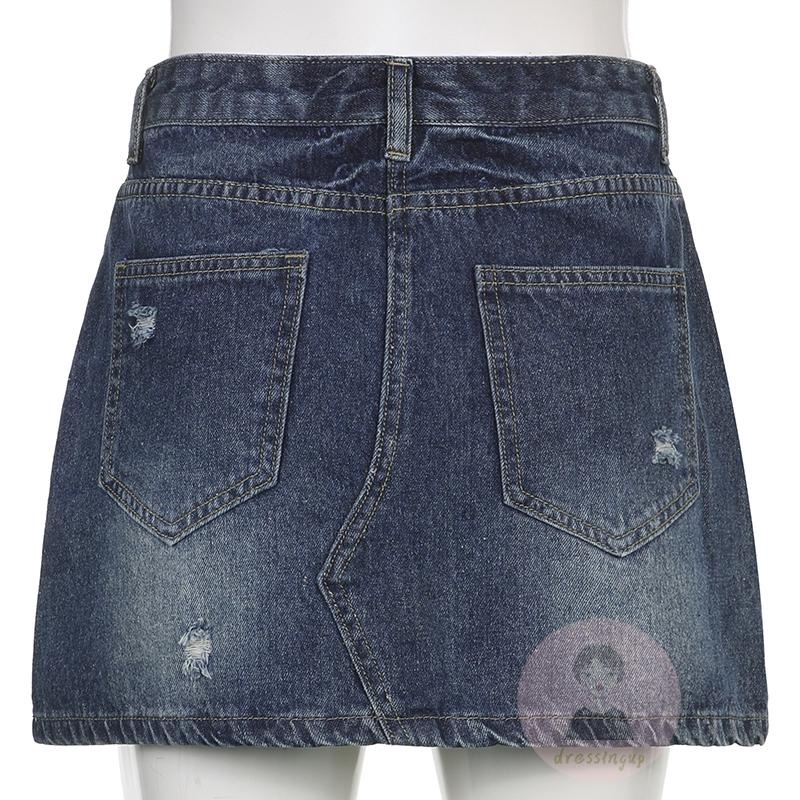 Chân Váy Jeans Lưng Thấp Đính Nút Thời Trang Cho Nữ