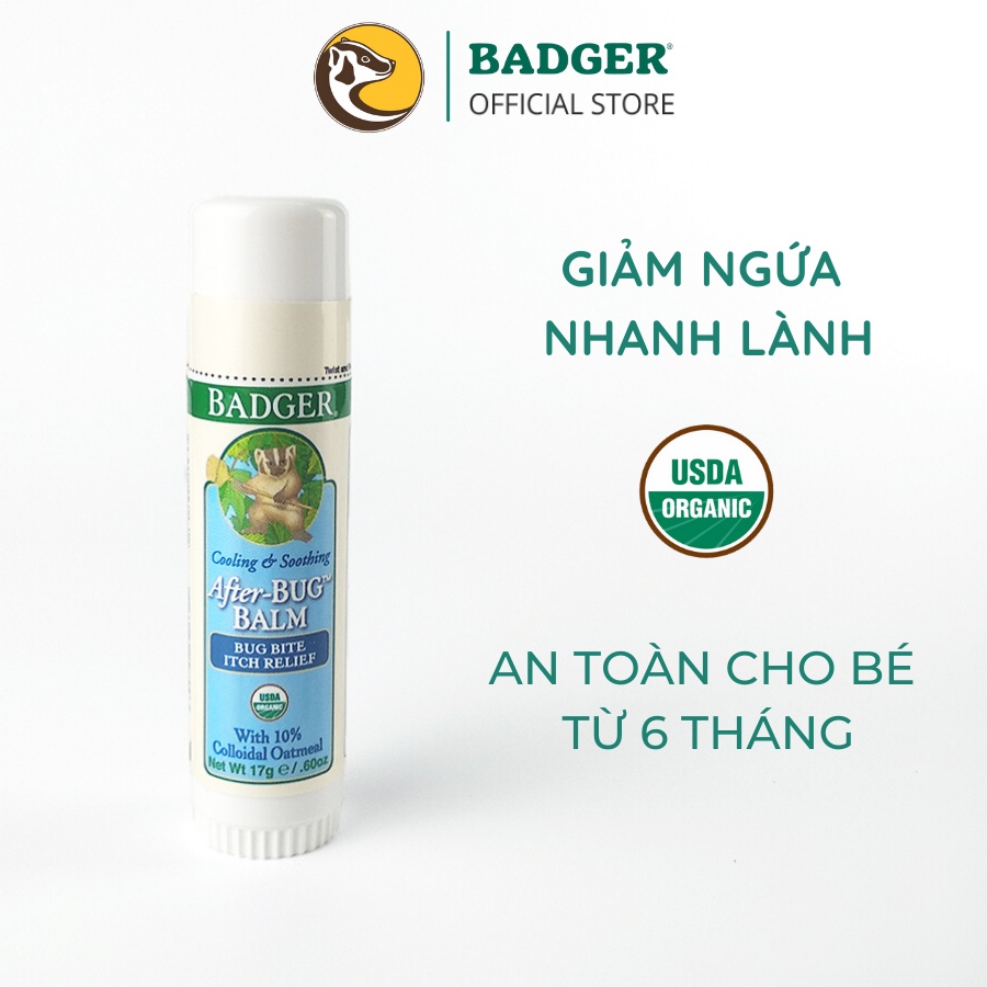 Sáp Kem hữu cơ bôi muỗi đốt, côn trùng cắn BADGER After Bug organic balm giảm ngứa chống thâm an toàn cho bé - 17g