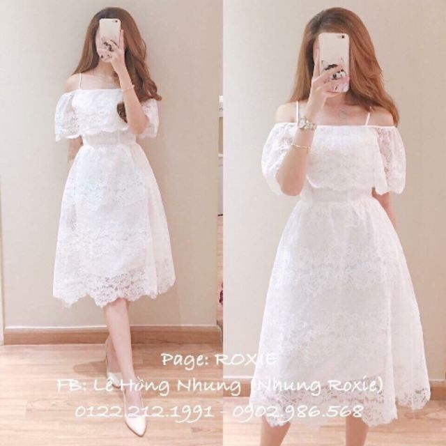 D053067 - Đầm ren trễ vai