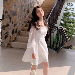 💗 ĐẦM XOÈ TRẮNG CỔ PLI VUÔNG (về thêm loại tay ngắn đan dây eo) 💗