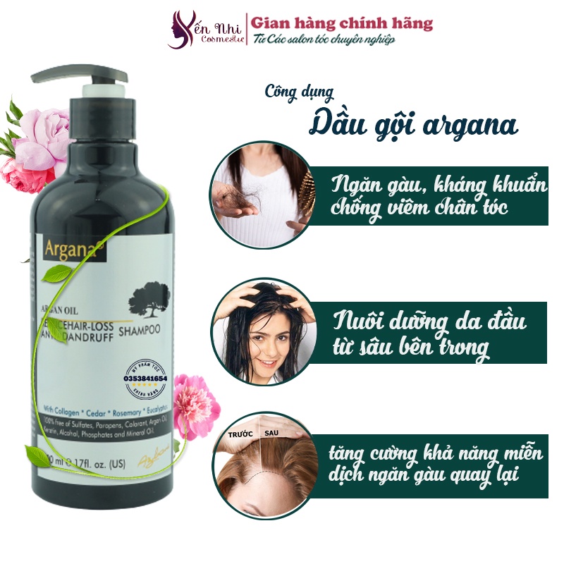 Argana dầu gội ngăn gàu argana argan oil dưỡng ẩm sâu 500ml, Mỹ phẩm tóc yến nhi DG29