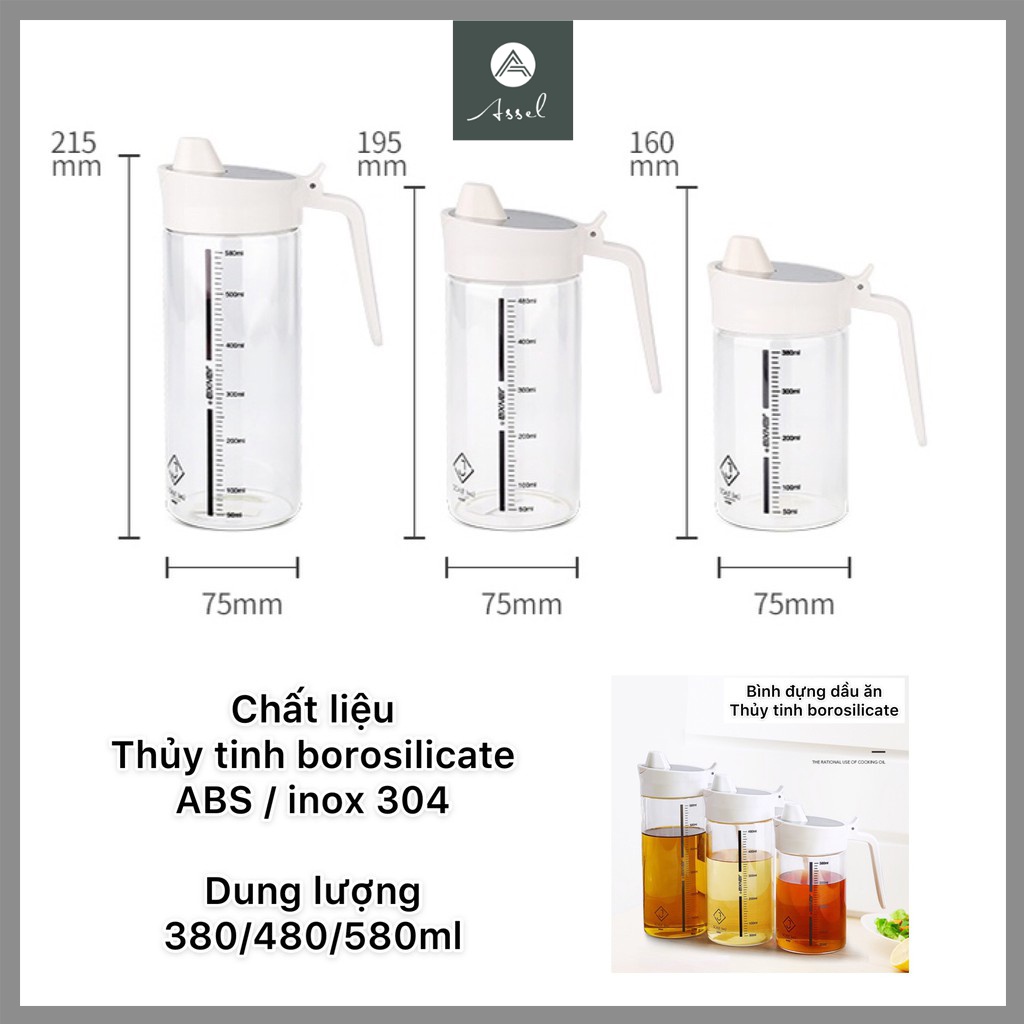 Chai Bình Lọ đựng dầu ăn nước mắm thủy tinh borosilicate có vòi thiết kế thông minh dễ dàng vệ sinh JIANXIAN