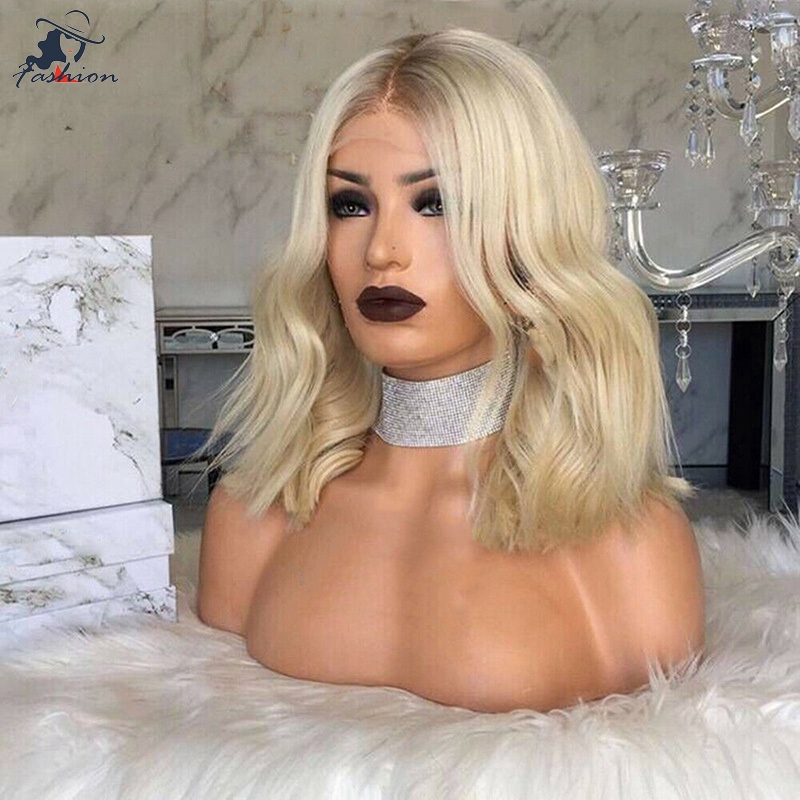 FF Women Blonde Wig Short Curly Wavy Synthetic Hair High Temperature Fiber Full Wigs