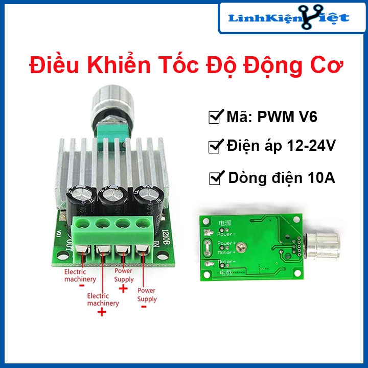 Mạch Điều Khiển Tốc Độ Động Cơ PWM V6 12-24VDC 10A Kích Thước Nhỏ Công Suất Cao