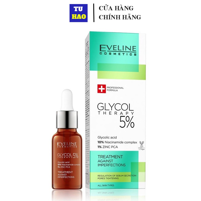 Tinh chất giảm mụn Eveline Glycol Therapy Serum Niacinamide, Vitamin C, Peptide 18ml